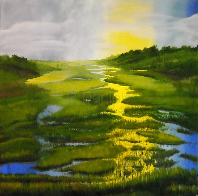 10 Nature Has Control.jpg - "Nature Has Control" oil on canvas 60x72" (from 40th Street Oak Island, a favorite netting spot for minnows within a block from the seashore)